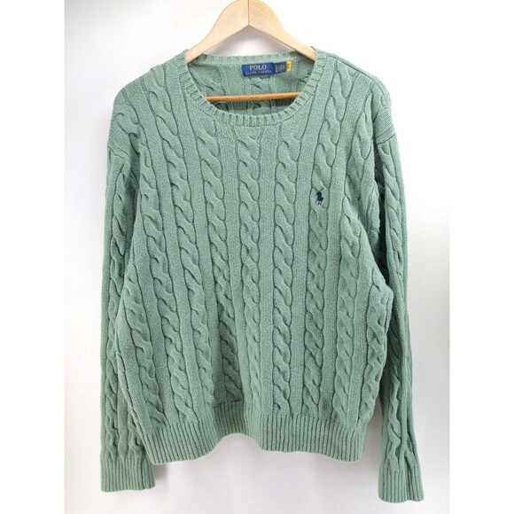 Polo Ralph Lauren Men's Crew Neck Cotton Cable Knit Sweater‎ Green XL - Picture 1 of 9